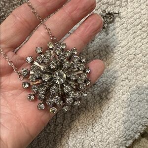 Hand crafted Elegant Silver starburst chain Necklace with rhinestone Accents